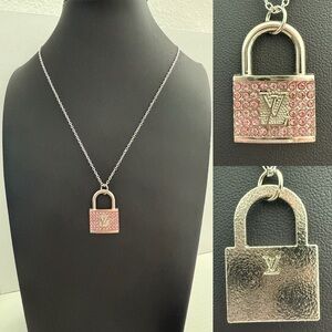 Louis Vuitton Pink and Silver Padlock Pendant Necklace